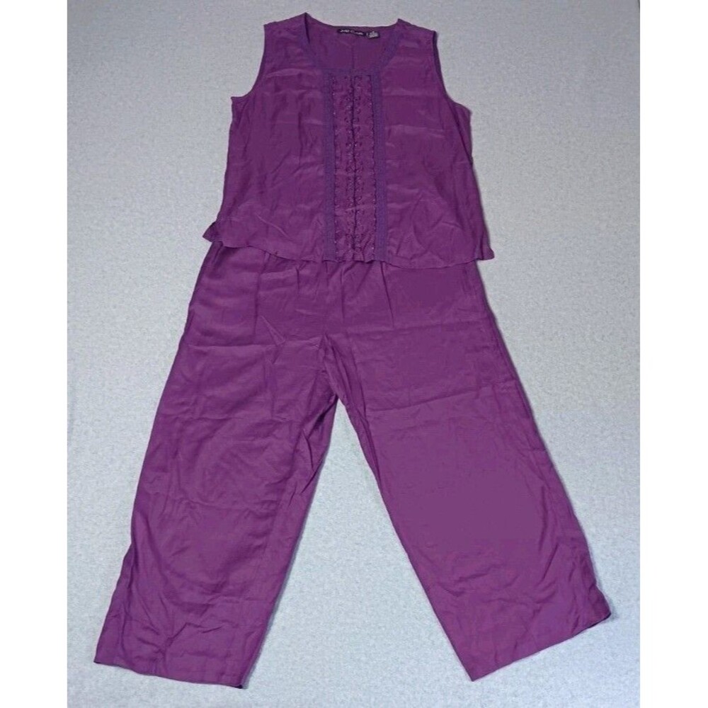 Just Class 2 Piece Sleeveless Wide Leg Pants Set 12 Purple Beaded Embroidered